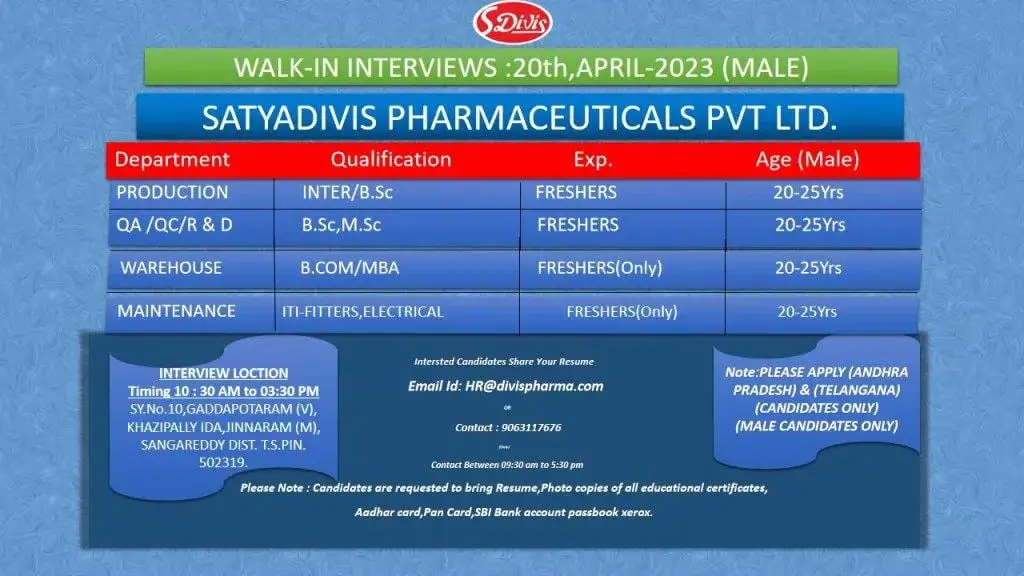 Divis lab Walk in interview